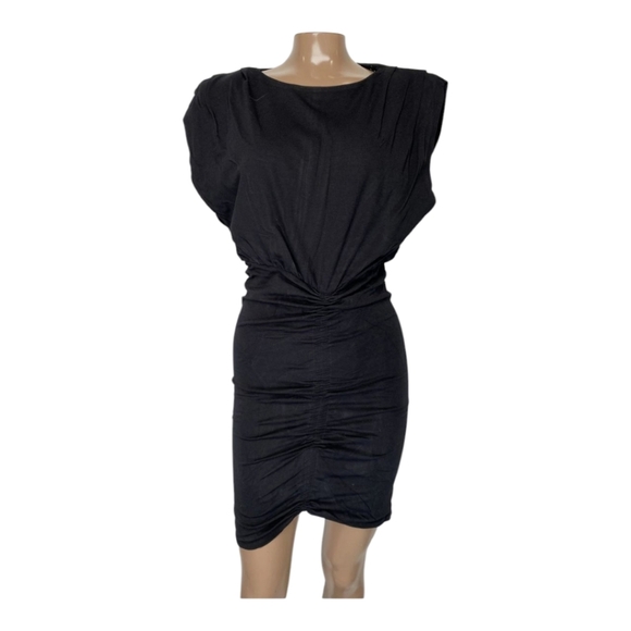 The Kooples Little Black Dres Size US Small Ruched Woven Padded Shoulders  NWT - Picture 4 of 14